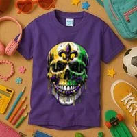 Fleur De Lis Mardi Gras Skull Kids T-Shirt thumb 3