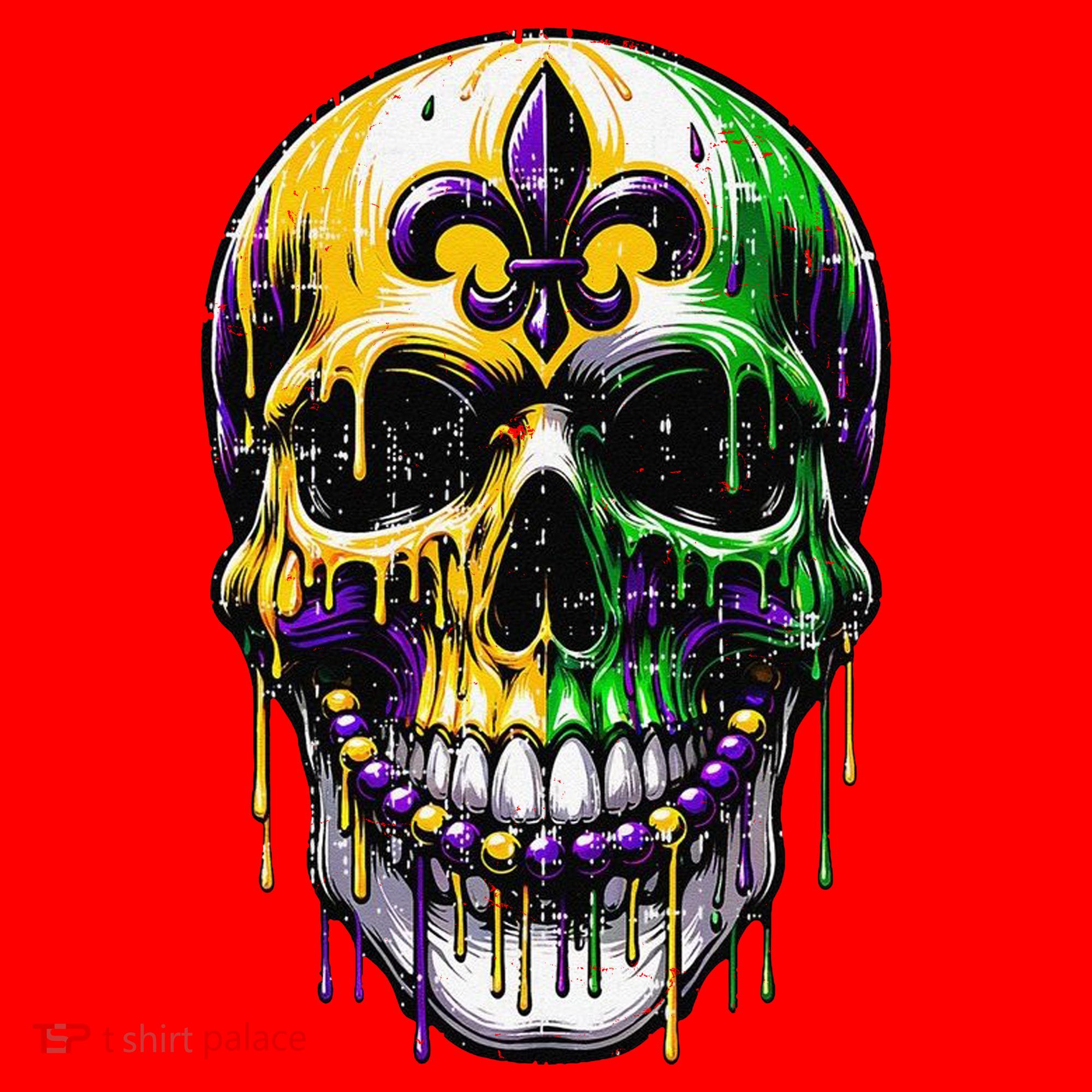 Fleur De Lis Mardi Gras Skull Santa Hat