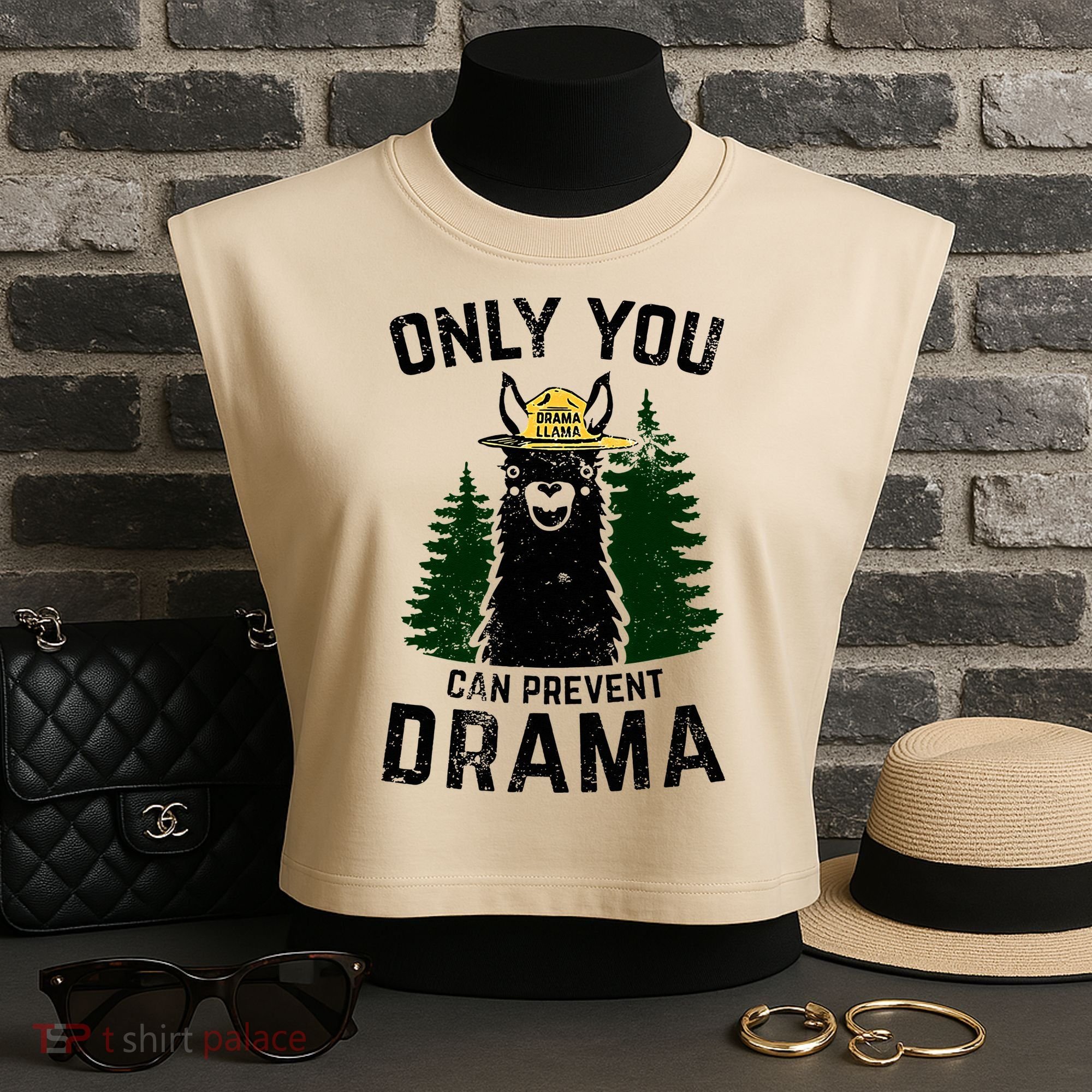 Funny Drama Llama Only You Can Prevent Drama Sarcastic Lover Garment-Dyed Women's Muscle Tee