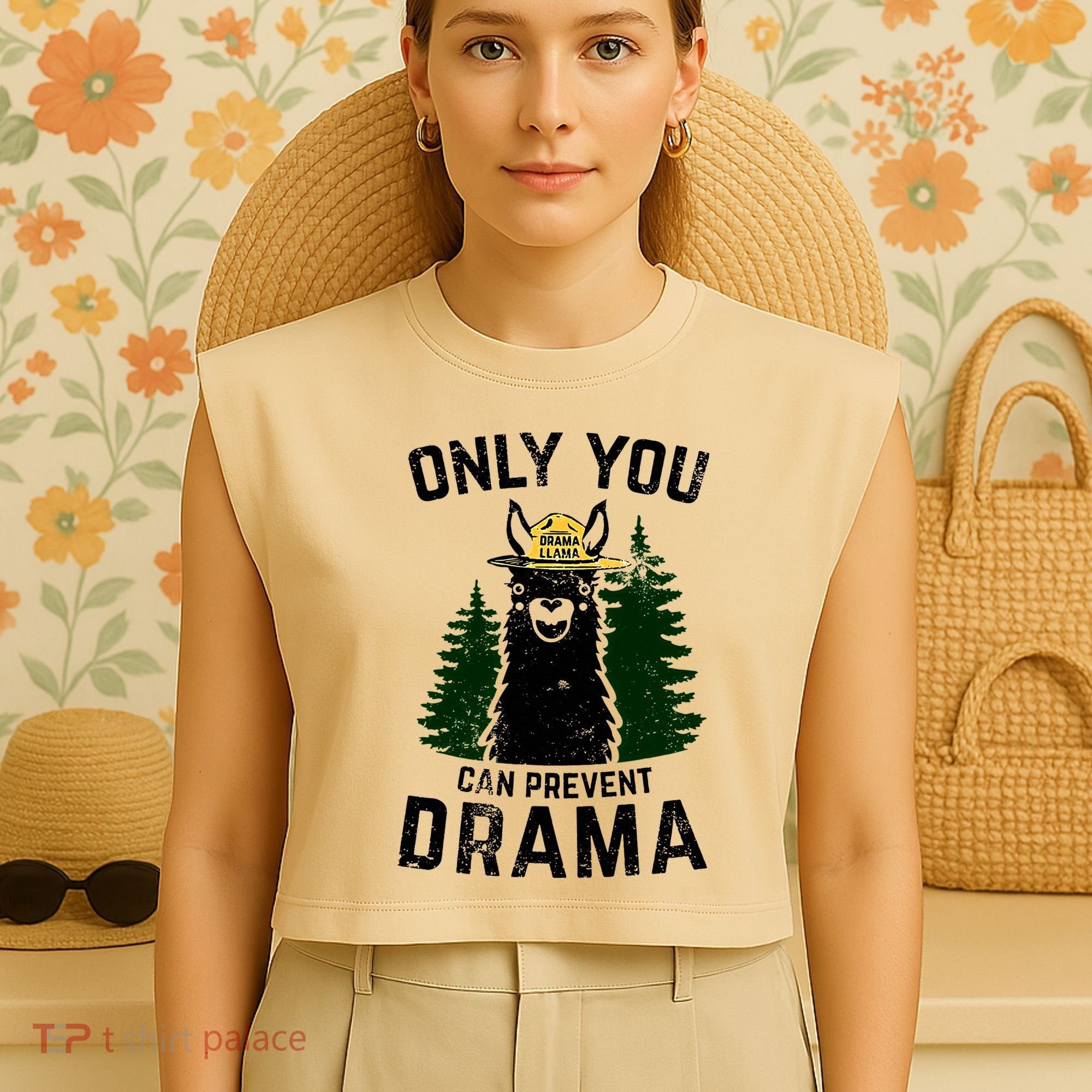 Funny Drama Llama Only You Can Prevent Drama Sarcastic Lover Garment-Dyed Women's Muscle Tee