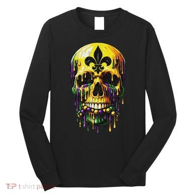 Fleur De Lis Mardi Gras Skulls Men Women Long Sleeve Shirt