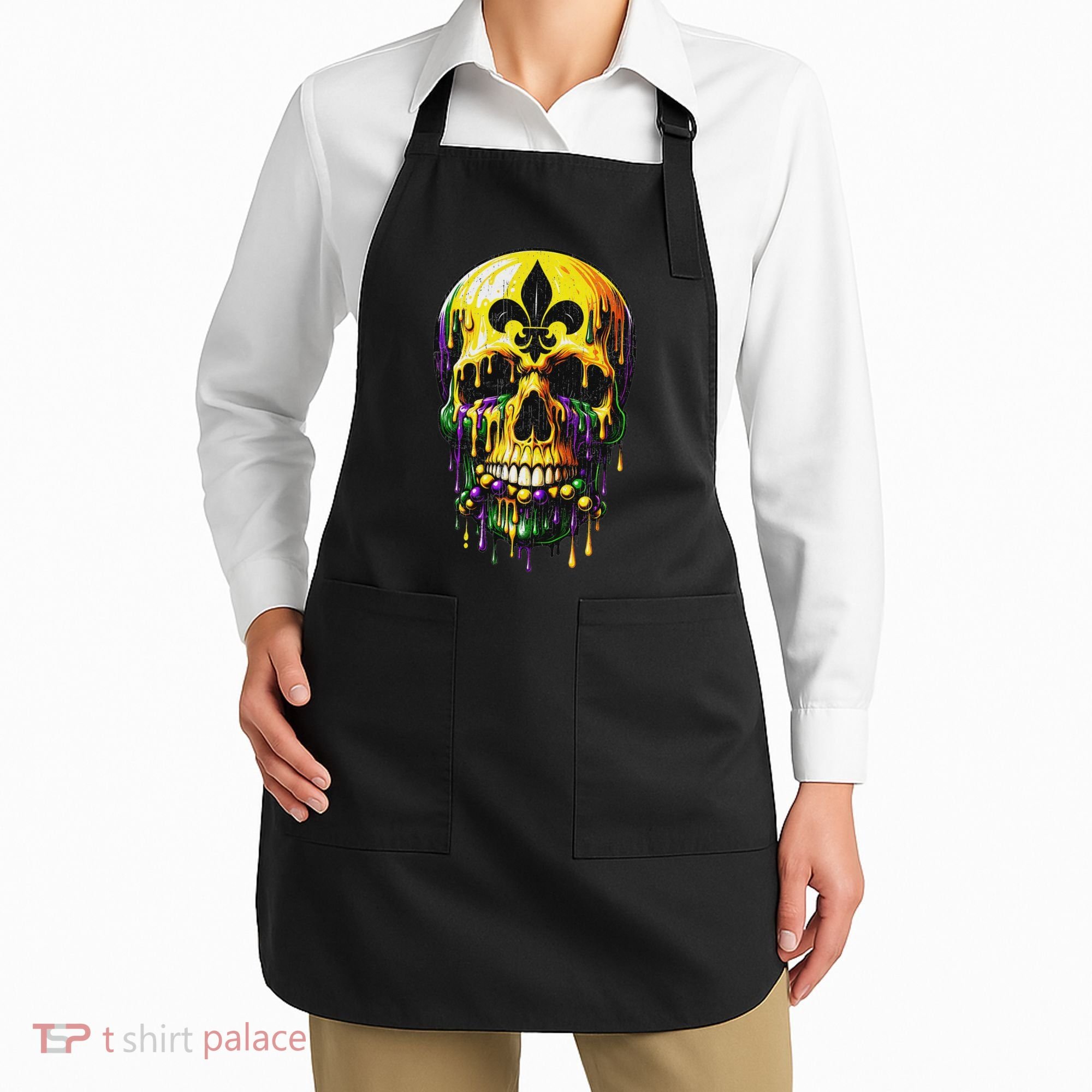 Fleur De Lis Mardi Gras Skulls Men Women Apron
