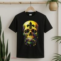 Fleur De Lis Mardi Gras Skulls Men Women T-Shirt thumb 2
