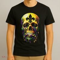 Fleur De Lis Mardi Gras Skulls Men Women T-Shirt thumb 3
