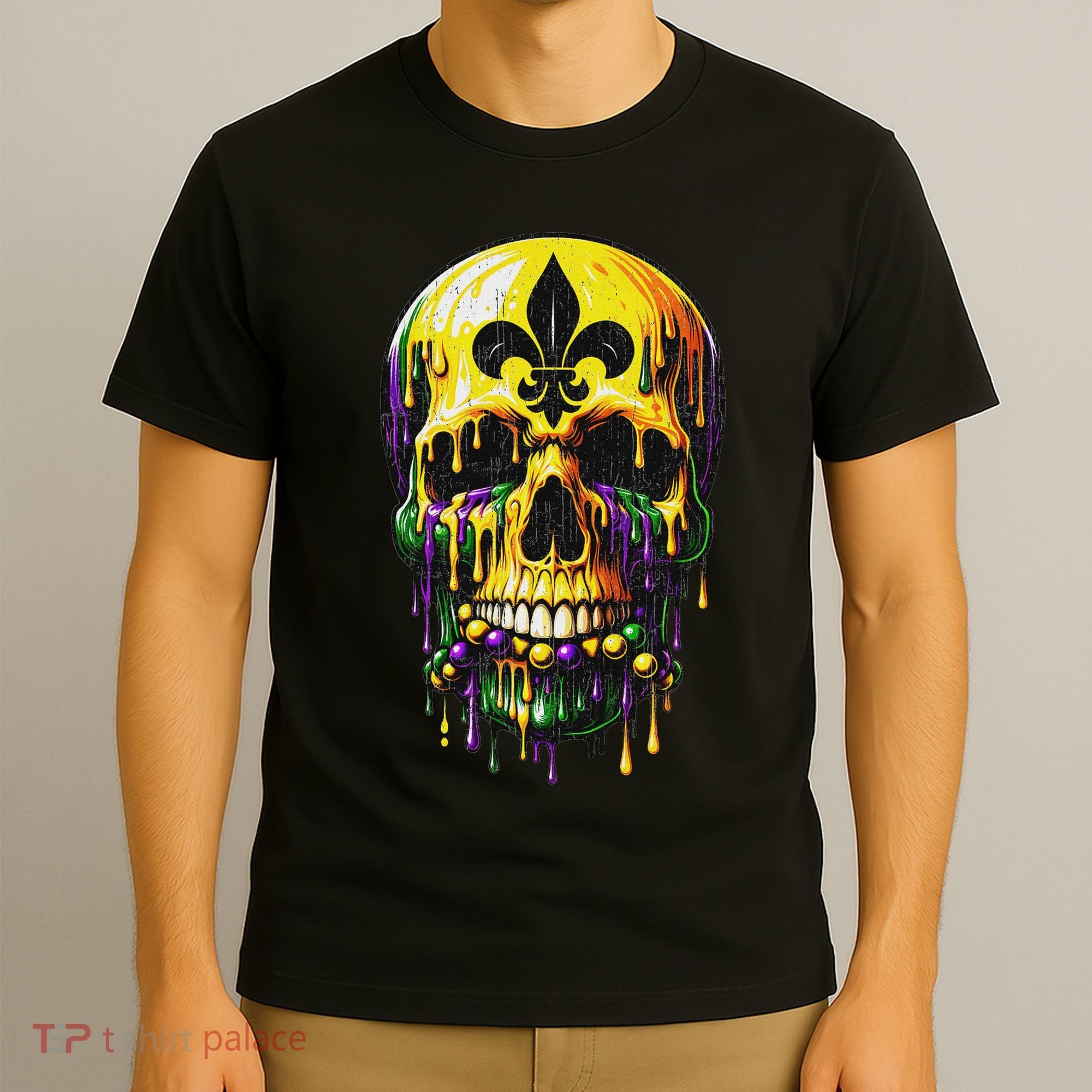 Fleur De Lis Mardi Gras Skulls Men Women T-Shirt
