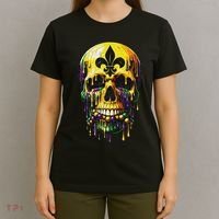 Fleur De Lis Mardi Gras Skulls Men Women T-Shirt thumb 4