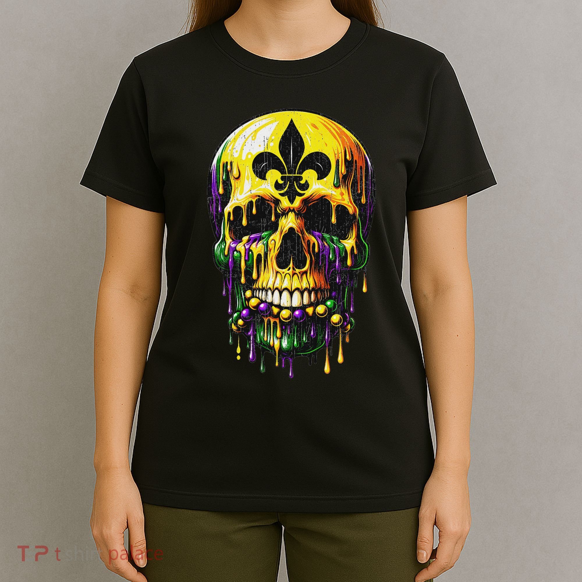 Fleur De Lis Mardi Gras Skulls Men Women T-Shirt