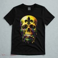 Fleur De Lis Mardi Gras Skulls Men Women T-Shirt thumb 5