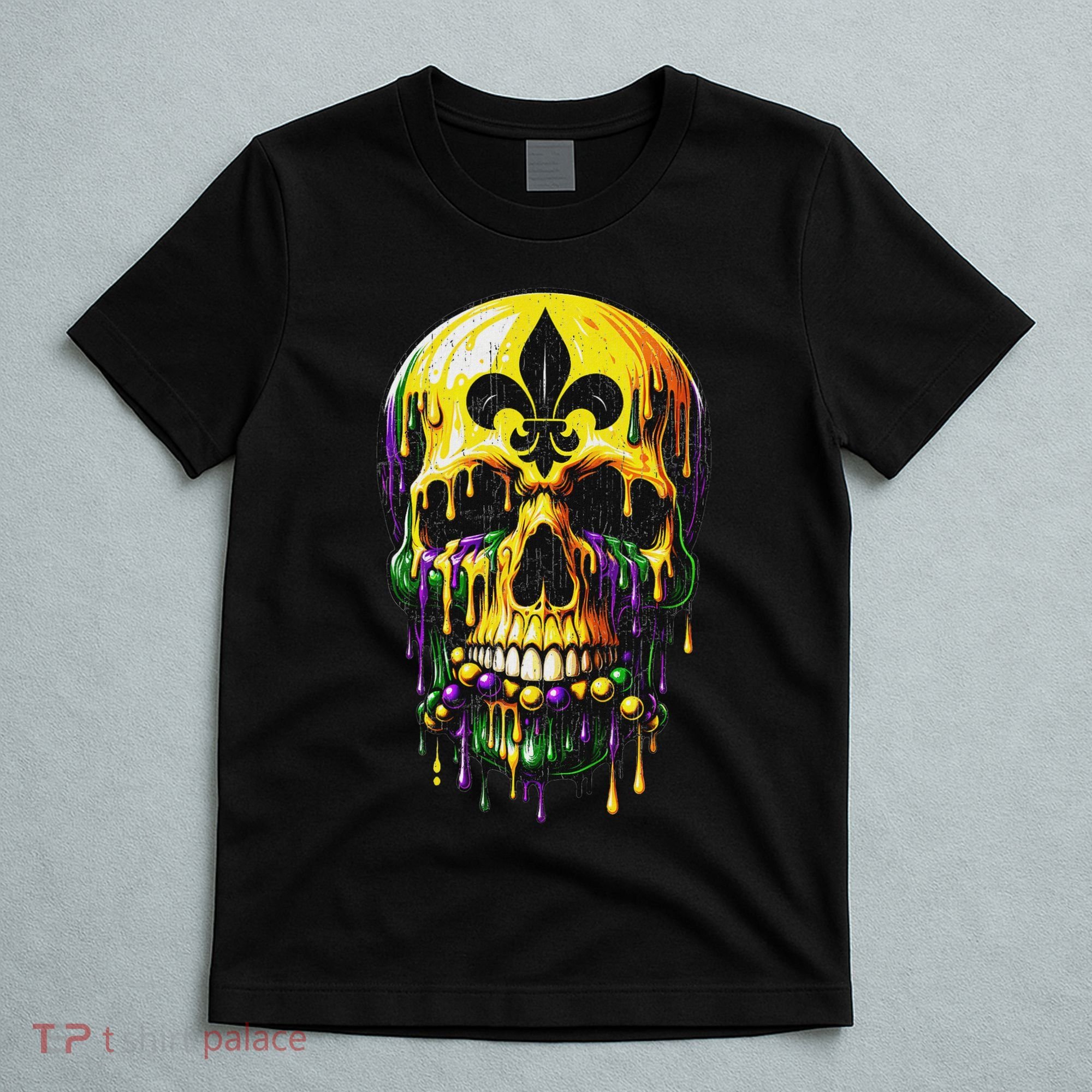 Fleur De Lis Mardi Gras Skulls Men Women T-Shirt