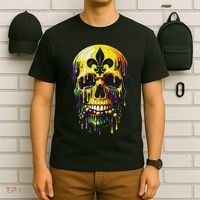 Fleur De Lis Mardi Gras Skulls Men Women T-Shirt thumb 6