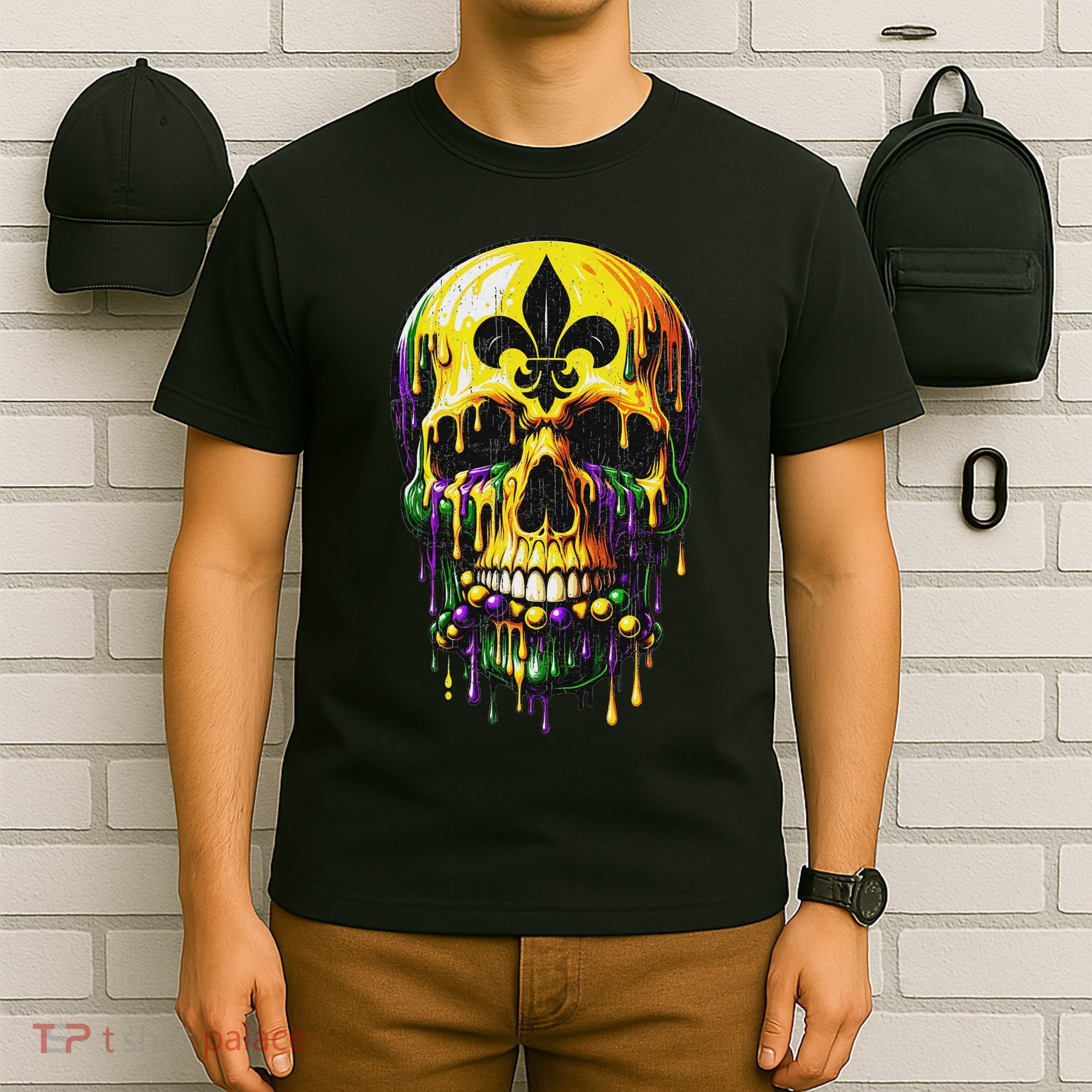 Fleur De Lis Mardi Gras Skulls Men Women T-Shirt