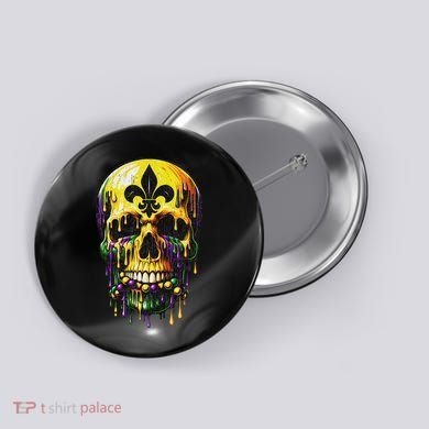 Fleur De Lis Mardi Gras Skulls Men Women Button