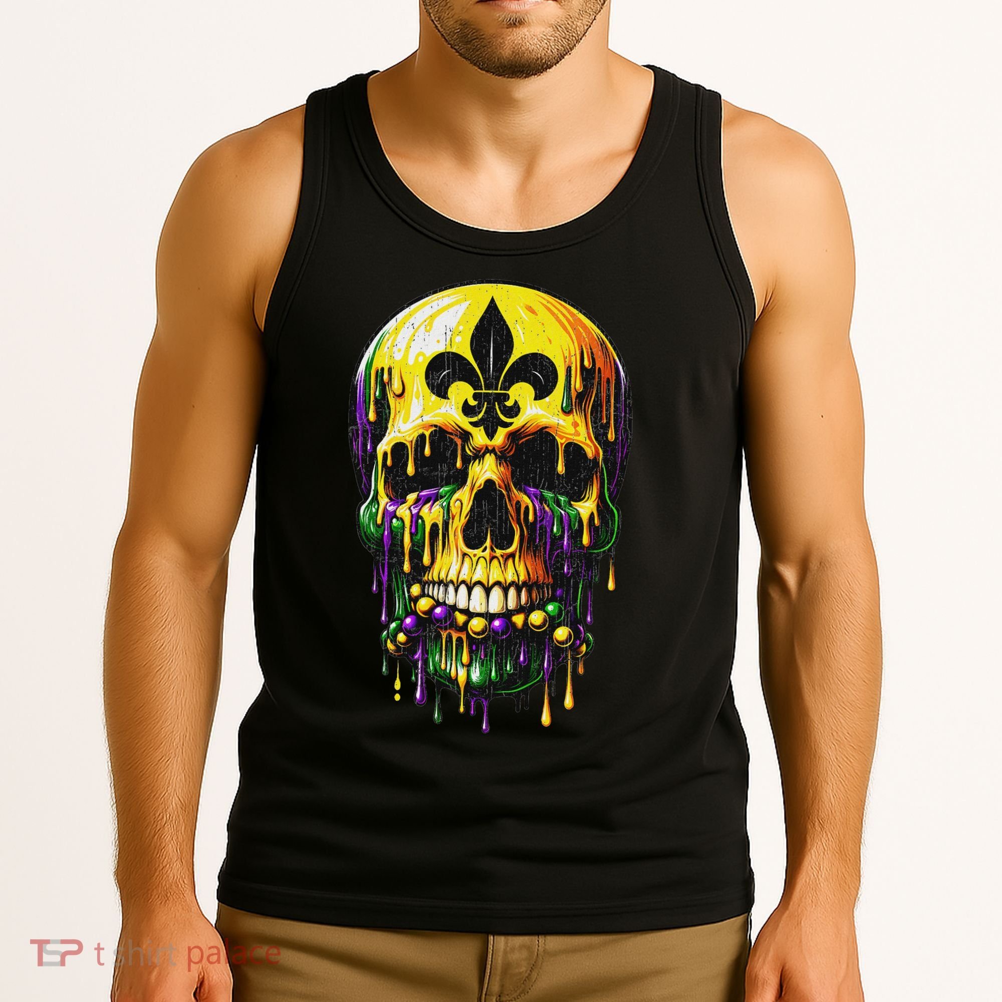 Fleur De Lis Mardi Gras Skulls Men Women Tank Top