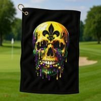 Fleur De Lis Mardi Gras Skulls Men Women Golf Towel thumb 1