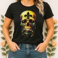 Fleur De Lis Mardi Gras Skulls Men Women Women's T-Shirt thumb 2