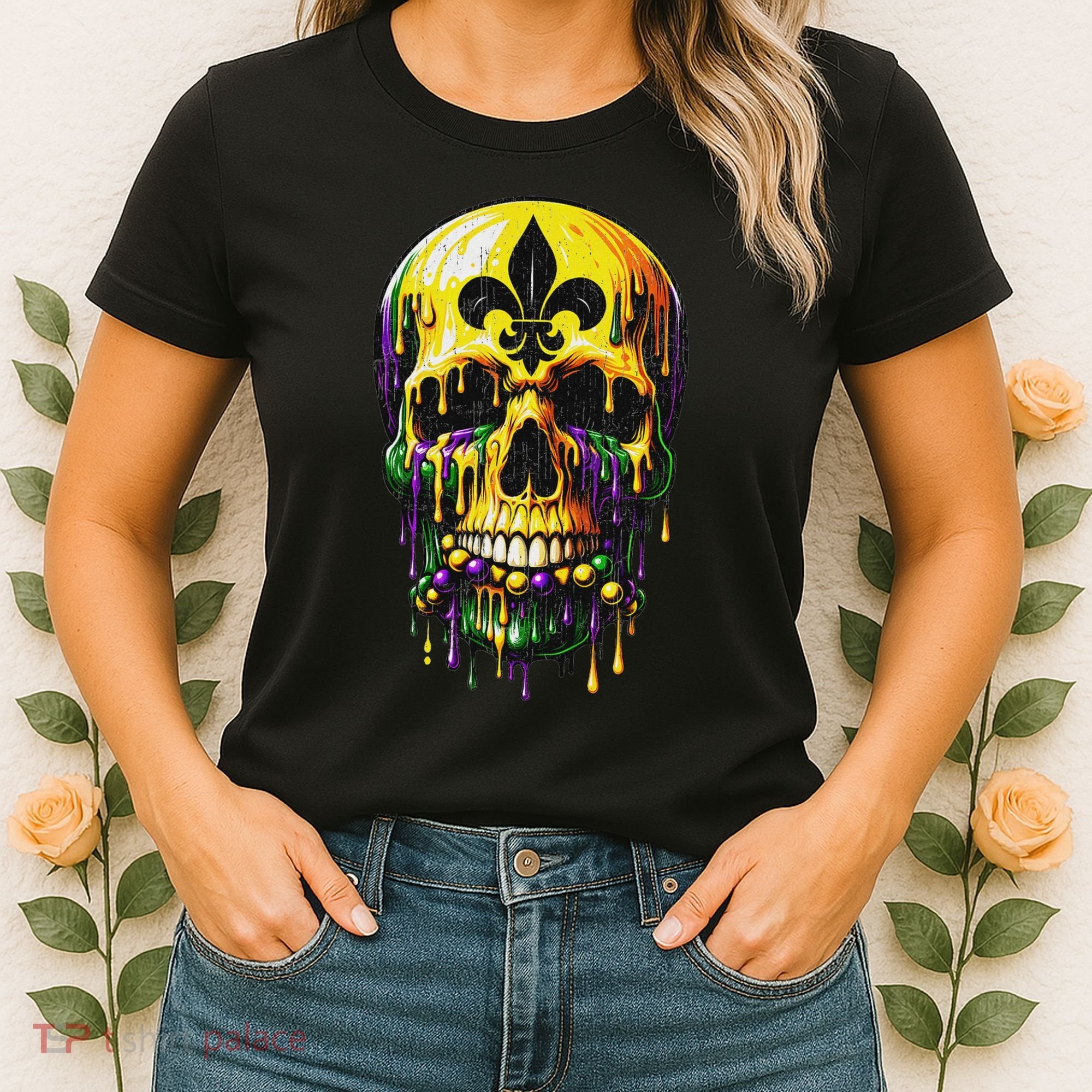 Fleur De Lis Mardi Gras Skulls Men Women Women's T-Shirt