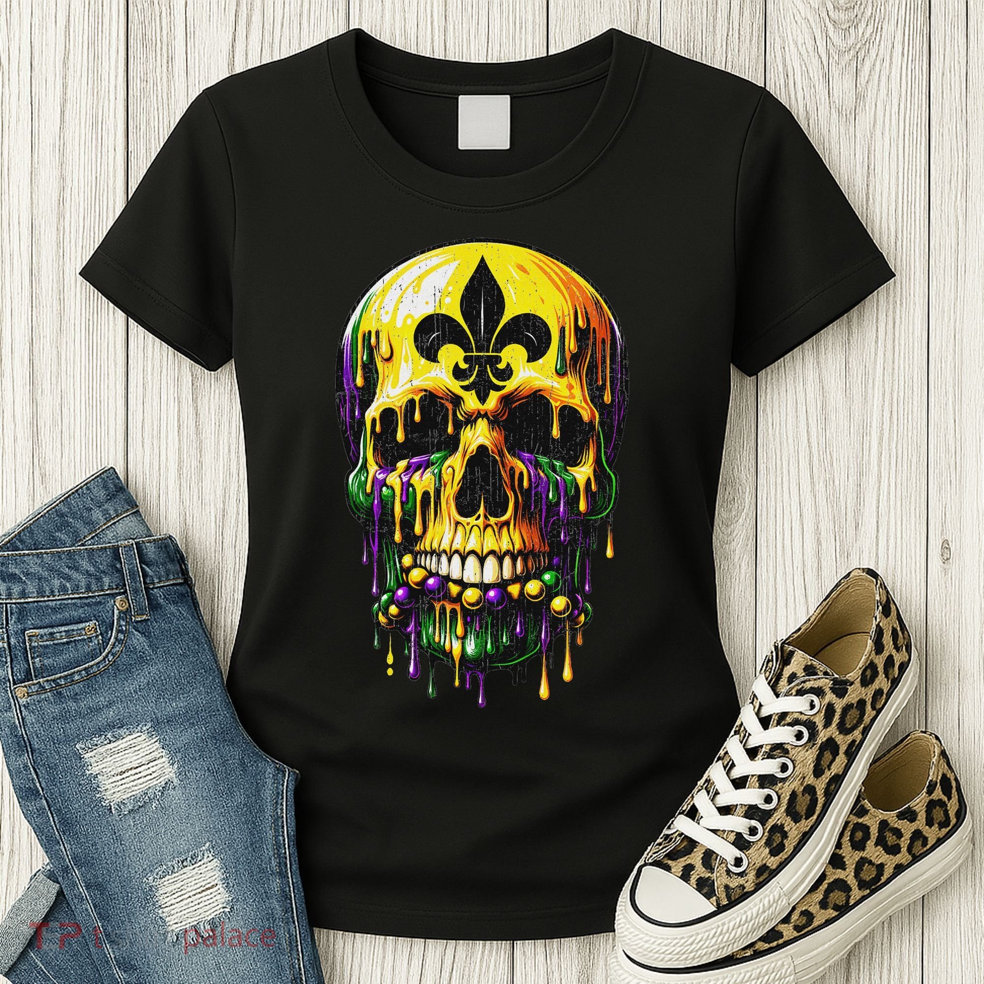 Fleur De Lis Mardi Gras Skulls Men Women Women's T-Shirt