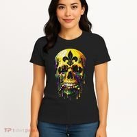 Fleur De Lis Mardi Gras Skulls Men Women Women's T-Shirt thumb 4