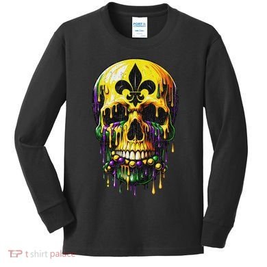 Fleur De Lis Mardi Gras Skulls Men Women Kids Long Sleeve Shirt