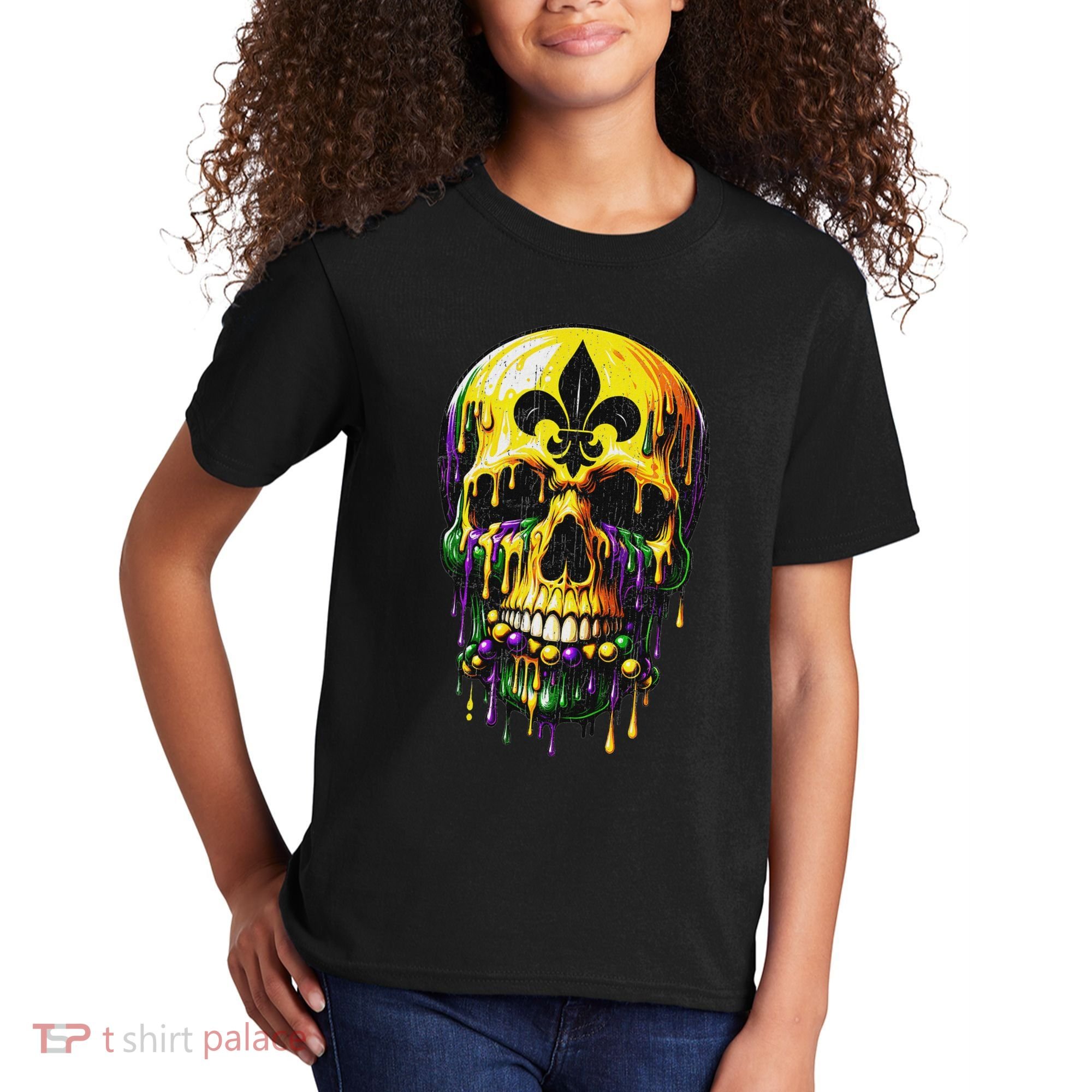 Fleur De Lis Mardi Gras Skulls Men Women Kids T-Shirt