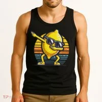 Funny Dab Lemon Dancing Dabbing Retro Fruit Tank Top thumb 3