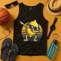 Funny Dab Lemon Dancing Dabbing Retro Fruit Tank Top thumb 4
