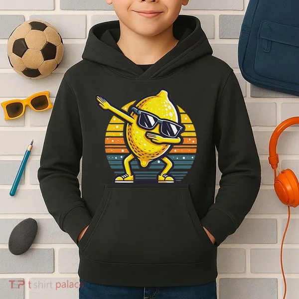 Funny Dab Lemon Dancing Dabbing Retro Fruit Kids Hoodie