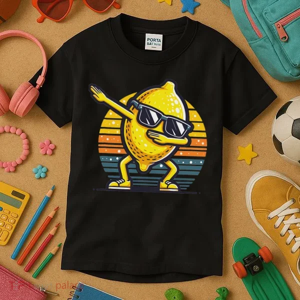 Funny Dab Lemon Dancing Dabbing Retro Fruit Kids T-Shirt