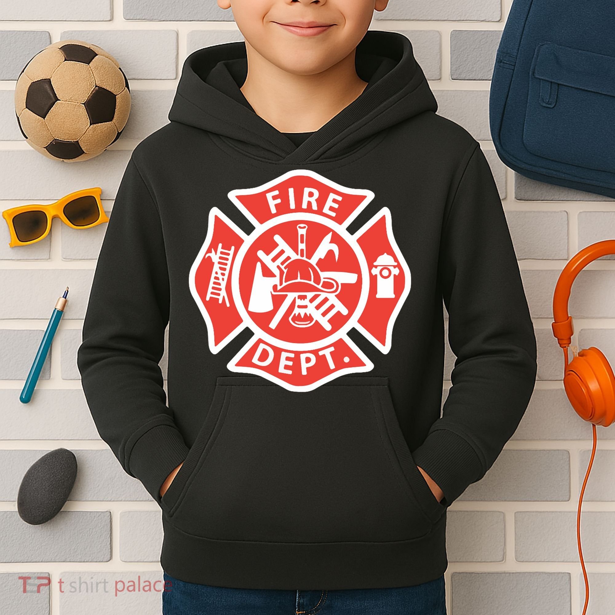 Fire Department Logo Uniform Fireman Symbol Firefighter Gear Kids Hoodie