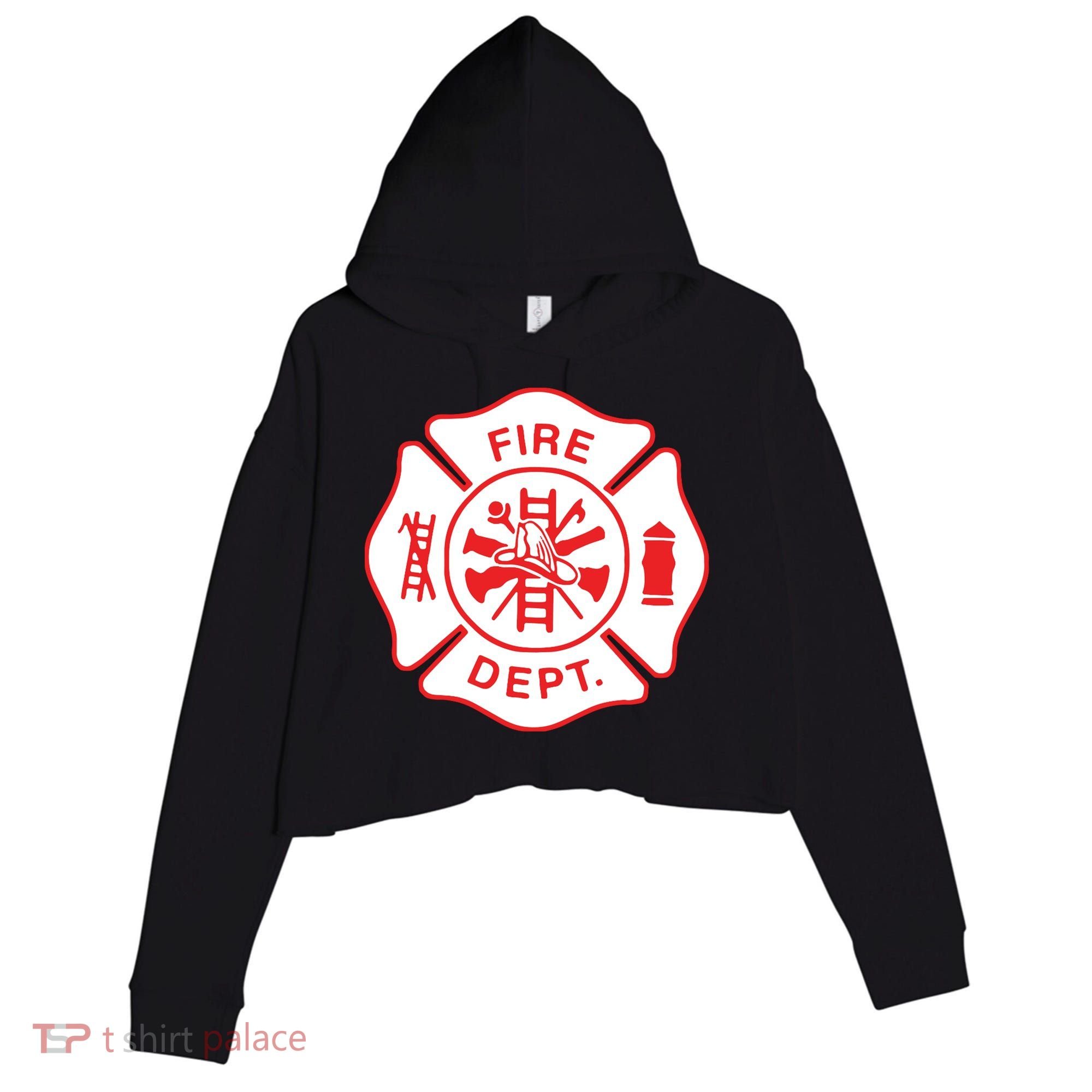 Fire Department Logo Uniform Fireman Symbol Firefighter Gear Crop Fleece Hoodie