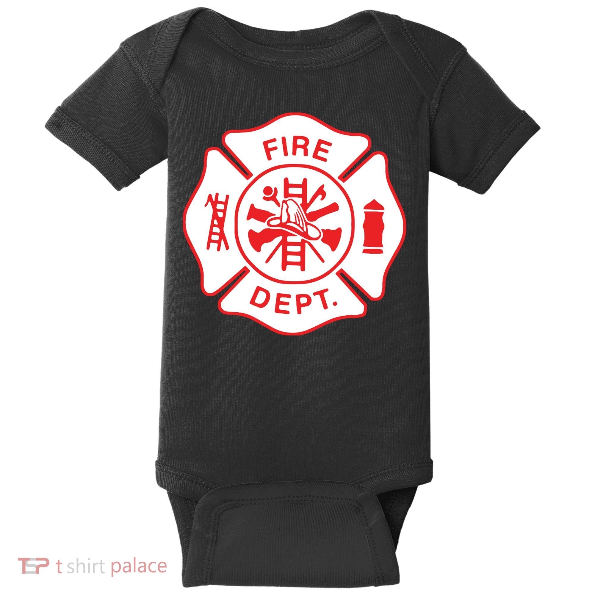 Fire Department Logo Uniform Fireman Symbol Firefighter Gear Baby Bodysuit