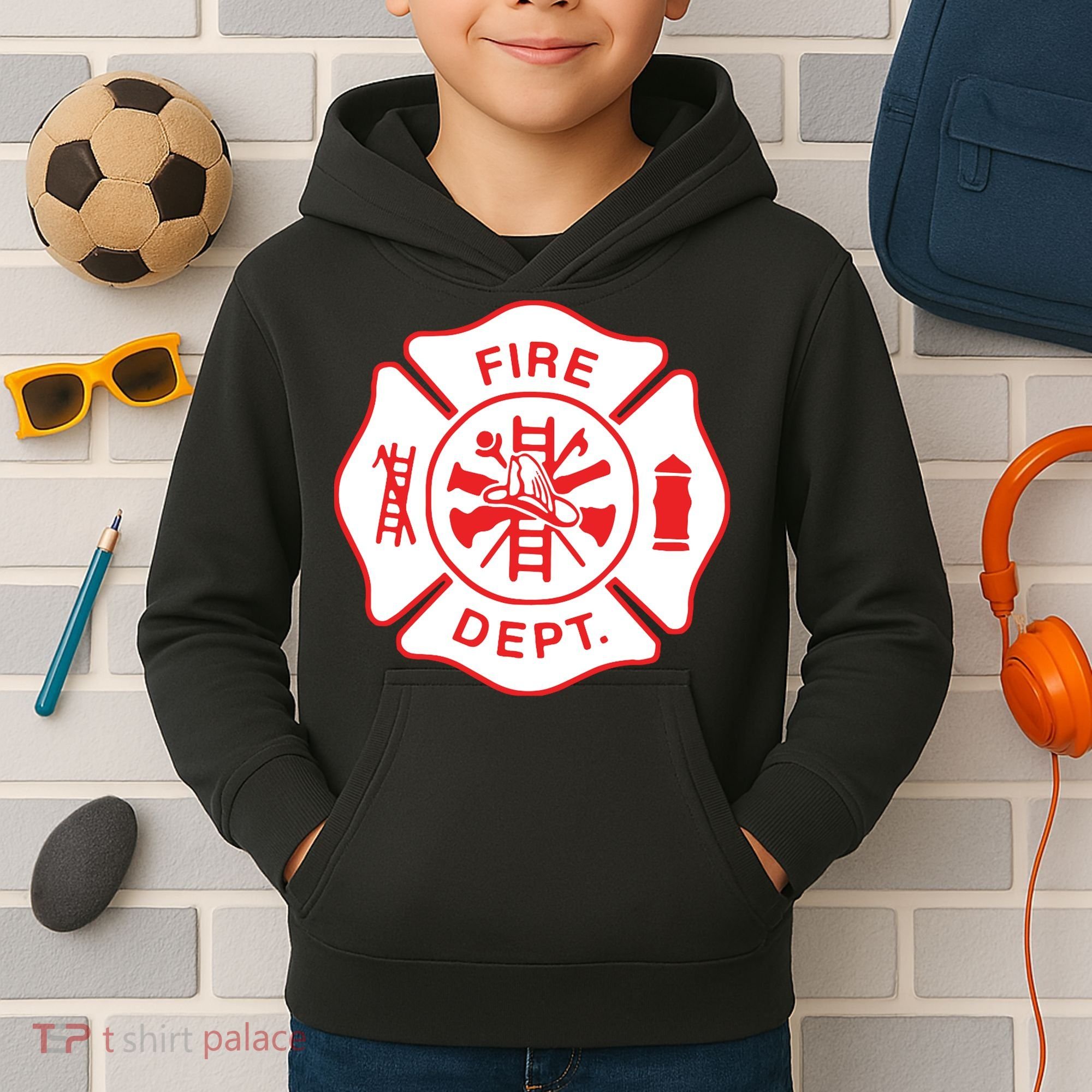 Fire Department Logo Uniform Fireman Symbol Firefighter Gear Kids Hoodie