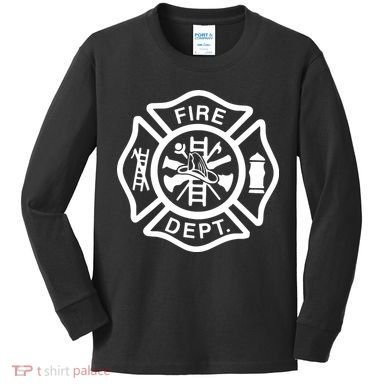 Fire Department Logo Uniform Fireman Symbol Firefighter Gear Kids Long Sleeve Shirt