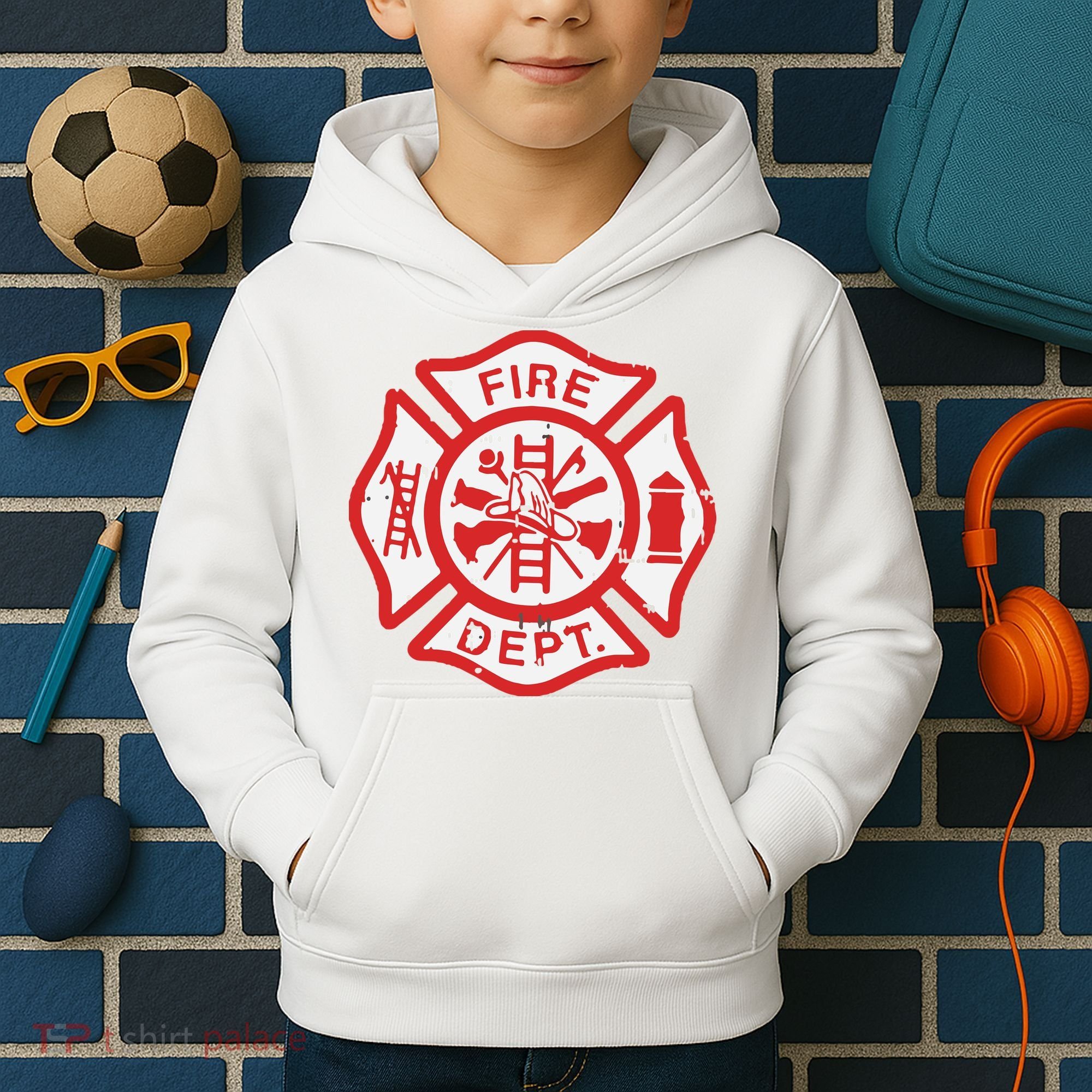 Fire Dept Logo Hero Halloween Firefighter Fireman Gift Kids Hoodie