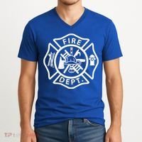 Fire Department Logo Uniform Fireman Symbol Firefighter Gear V-Neck T-Shirt thumb 2