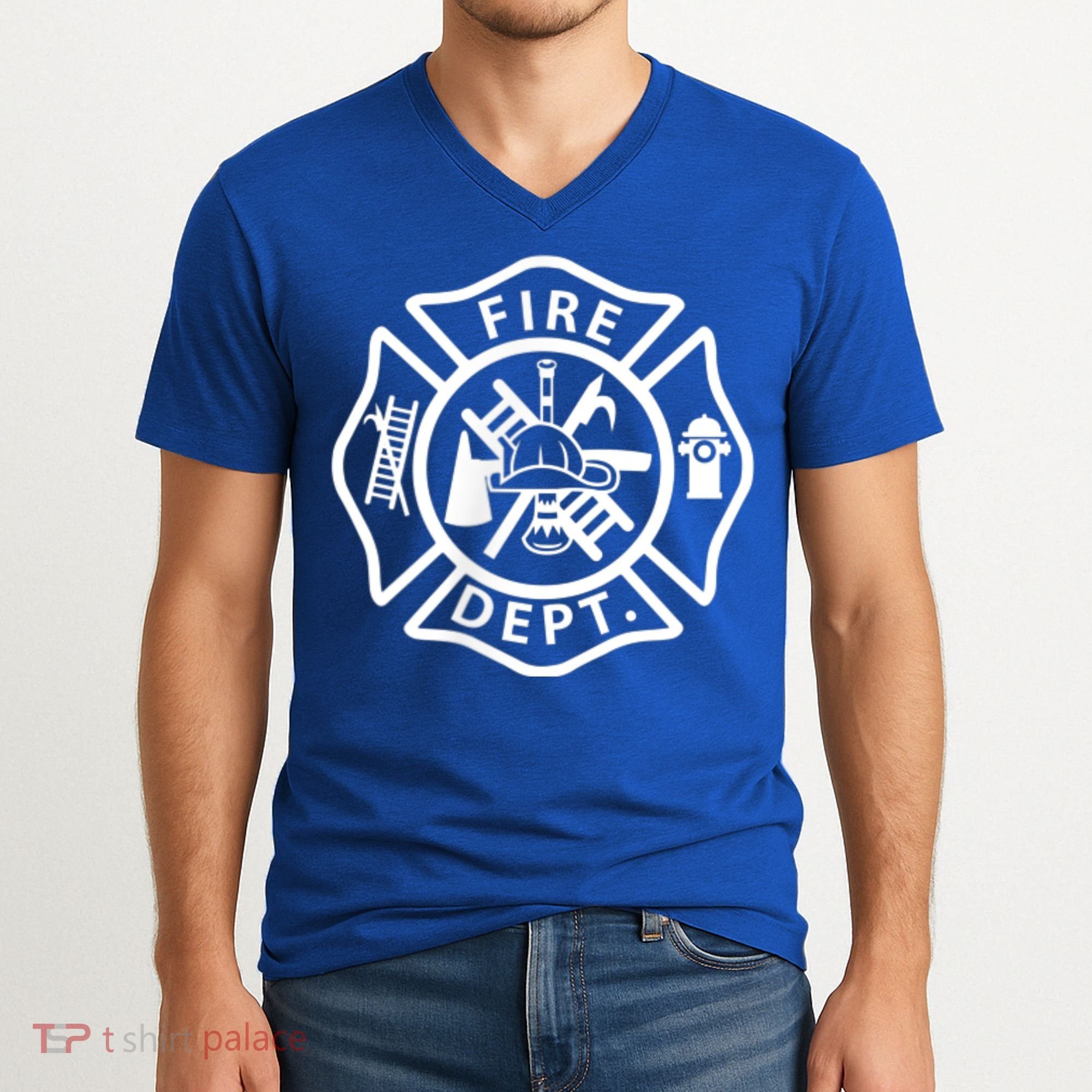 Fire Department Logo Uniform Fireman Symbol Firefighter Gear V-Neck T-Shirt