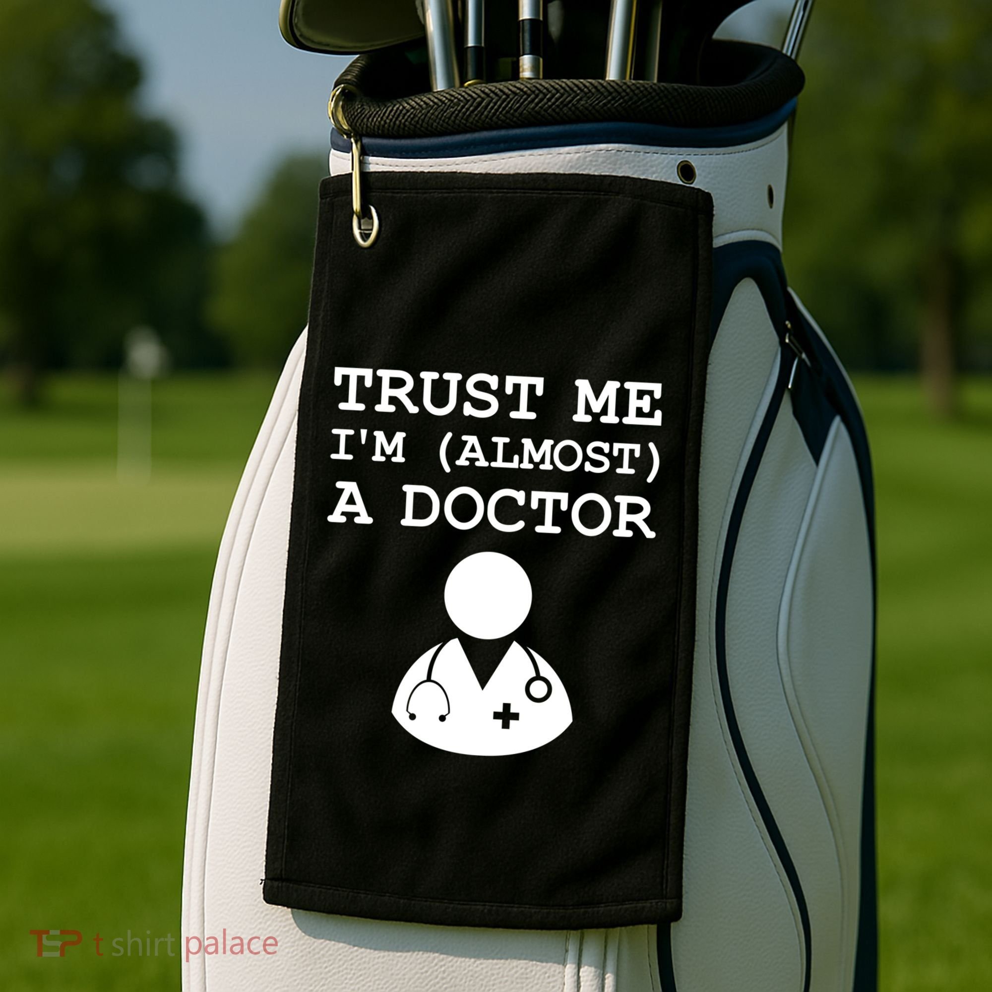 Funny Doctor Medical Student Trainee I'm Almost A Doctor Gift Golf Towel