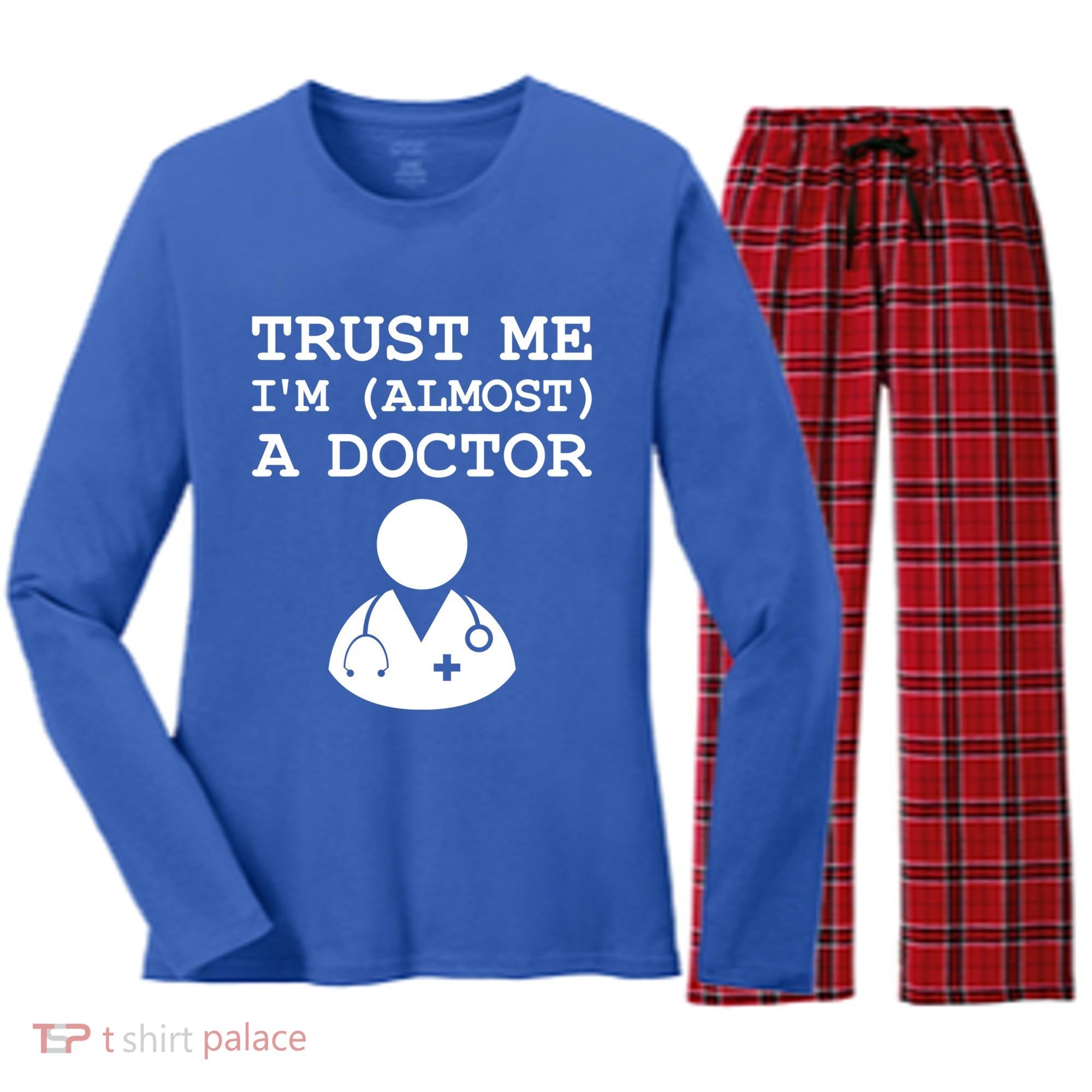 Funny Doctor Medical Student Trainee I'm Almost A Doctor Gift Women's Long Sleeve Flannel Pajama Set 