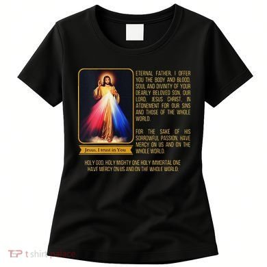 Funny Divine Mercy Jesus Image Chaplet Novena Prayer Catholic Women's T-Shirt