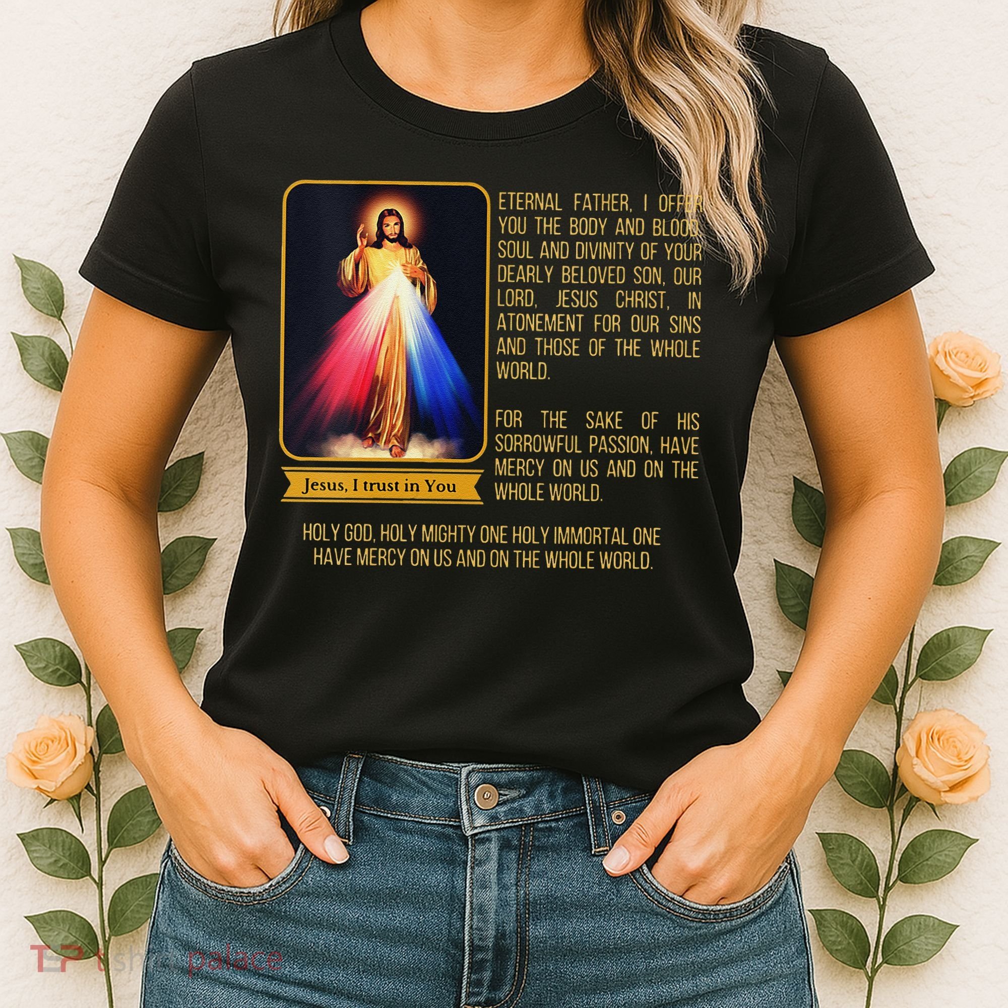 Funny Divine Mercy Jesus Image Chaplet Novena Prayer Catholic Women's T-Shirt