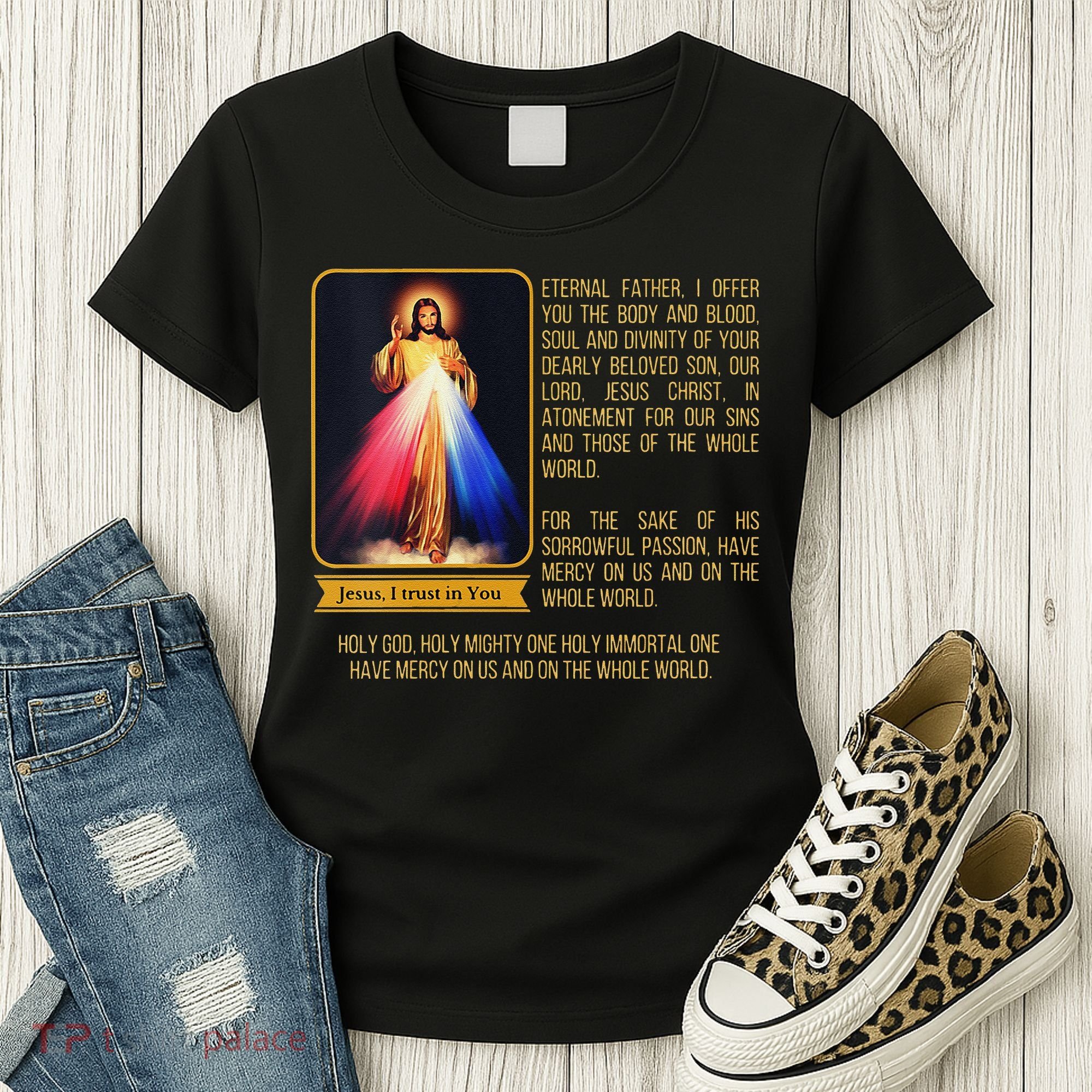 Funny Divine Mercy Jesus Image Chaplet Novena Prayer Catholic Women's T-Shirt