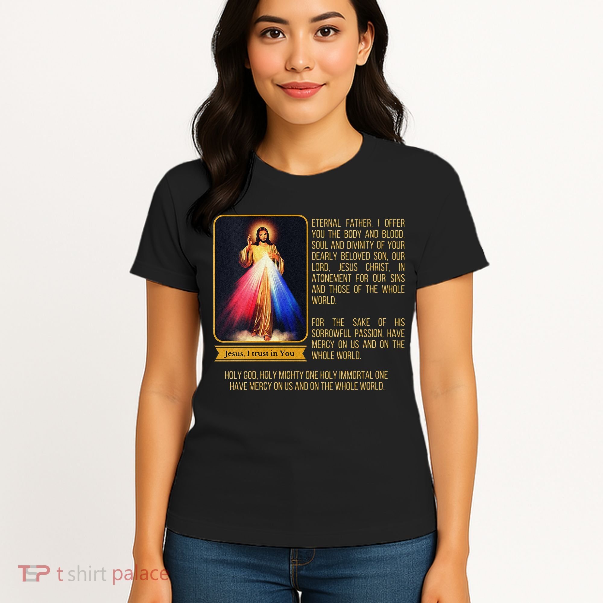 Funny Divine Mercy Jesus Image Chaplet Novena Prayer Catholic Women's T-Shirt