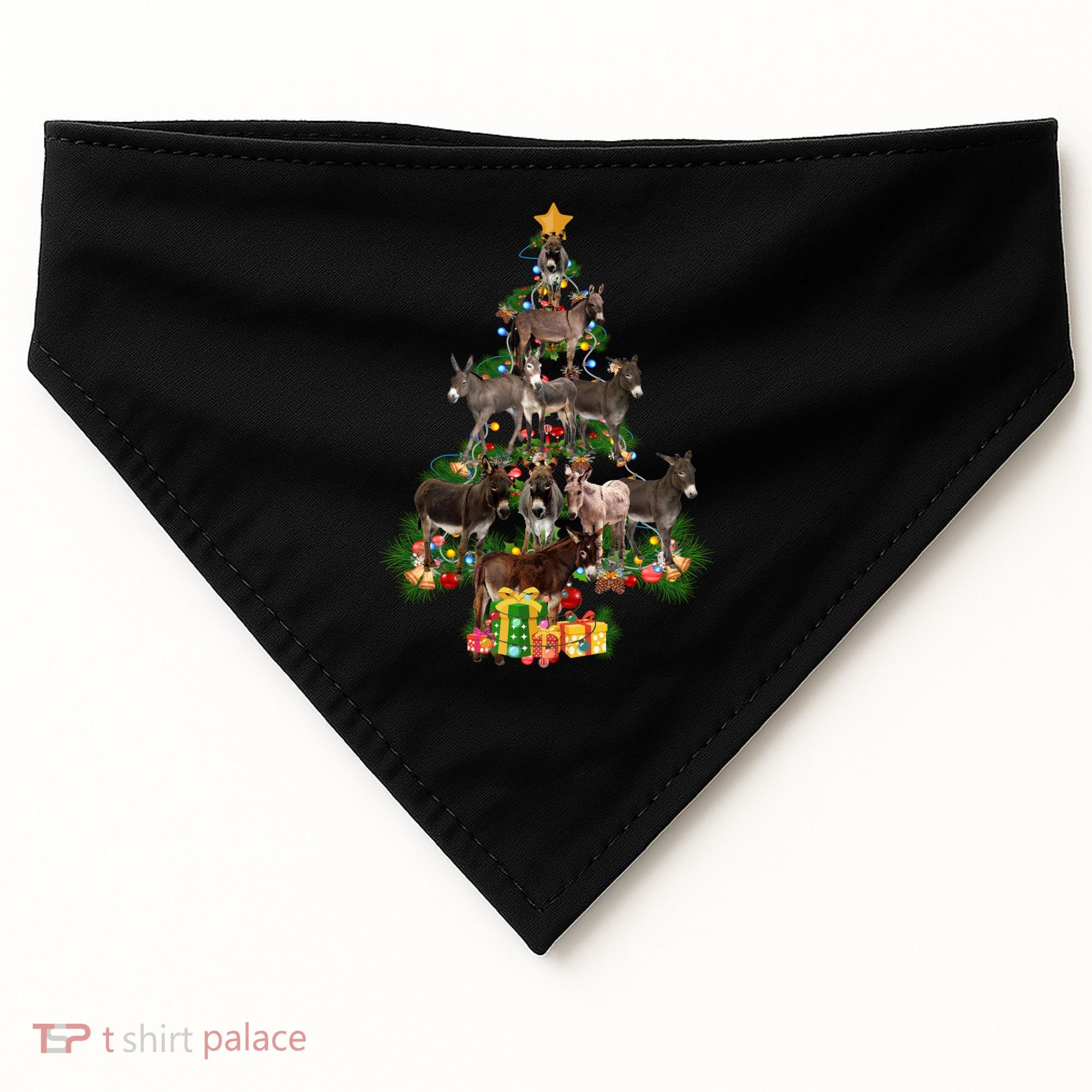 Funny Donkey Merry Christmas Tree Donkey Lover Farm Xmas Great Gift USA-Made Doggie Bandana