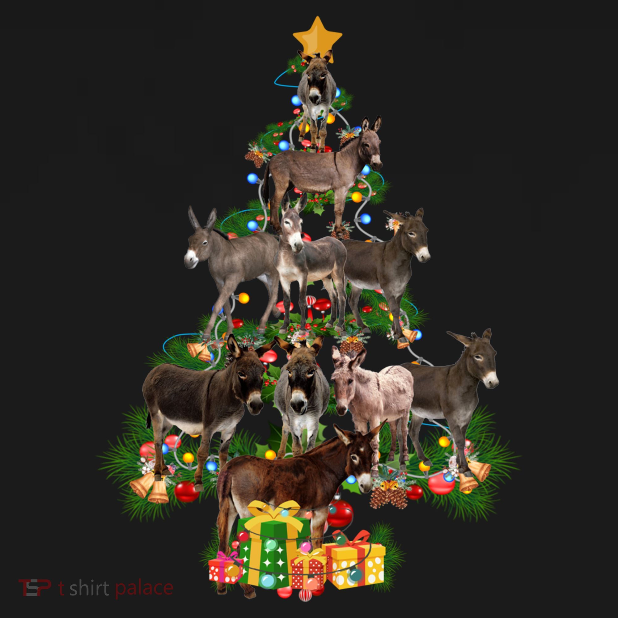 Funny Donkey Merry Christmas Tree Donkey Lover Farm Xmas Great Gift USA-Made Doggie Bandana