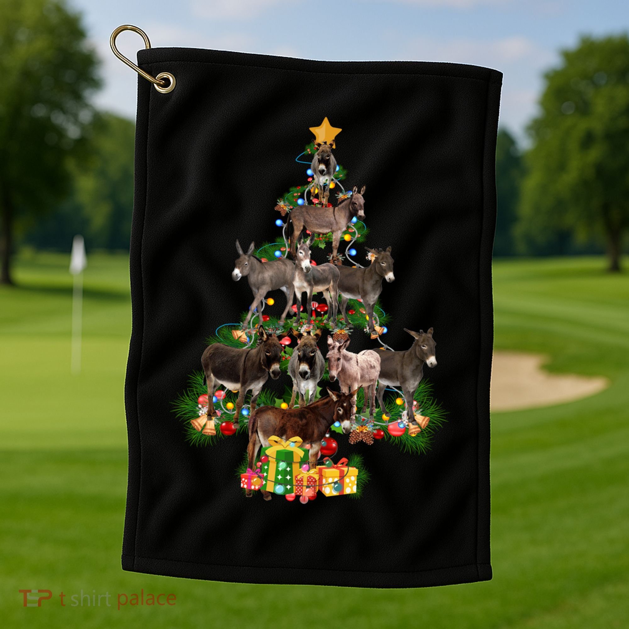 Funny Donkey Merry Christmas Tree Donkey Lover Farm Xmas Great Gift Golf Towel