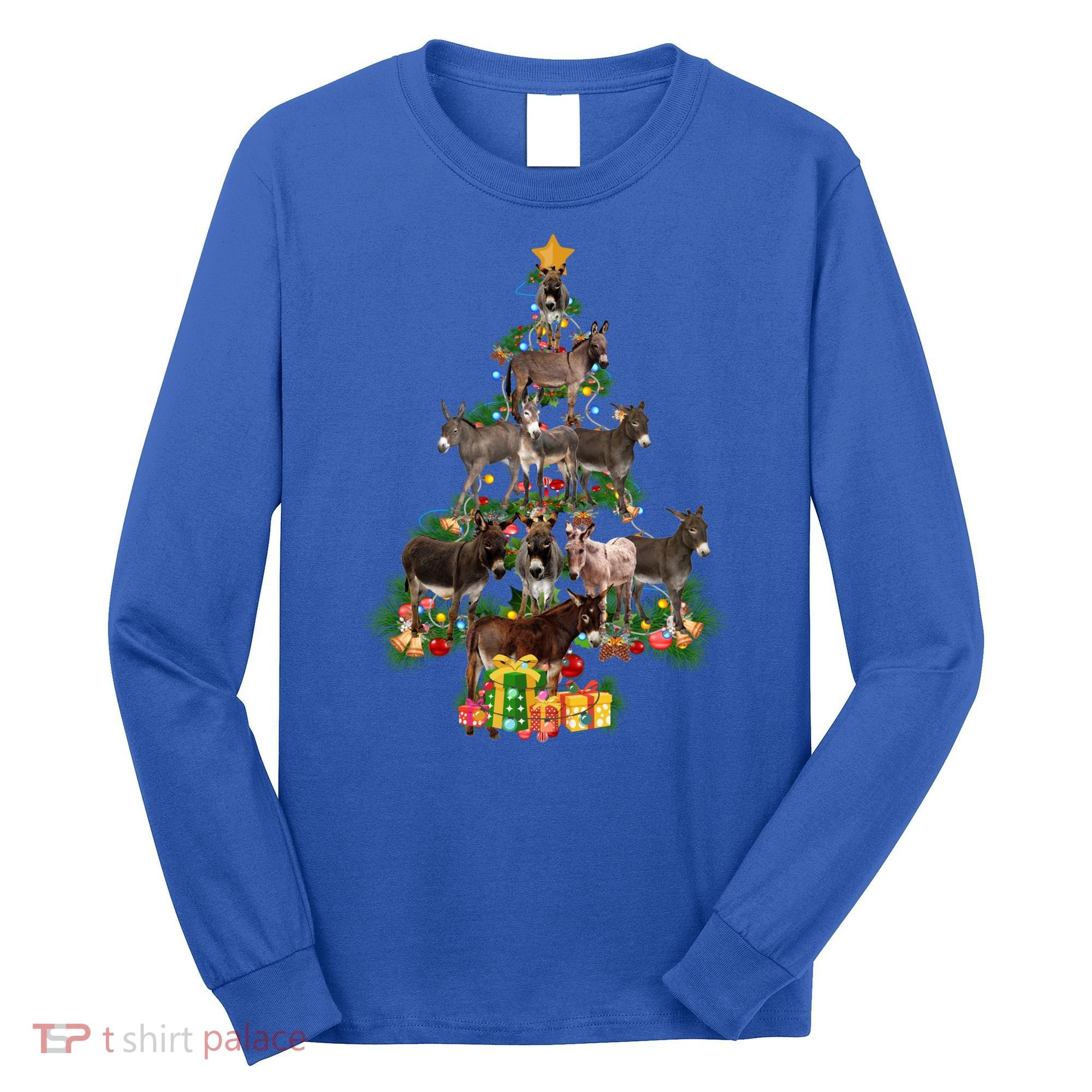 Funny Donkey Merry Christmas Tree Donkey Lover Farm Xmas Great Gift Long Sleeve Shirt