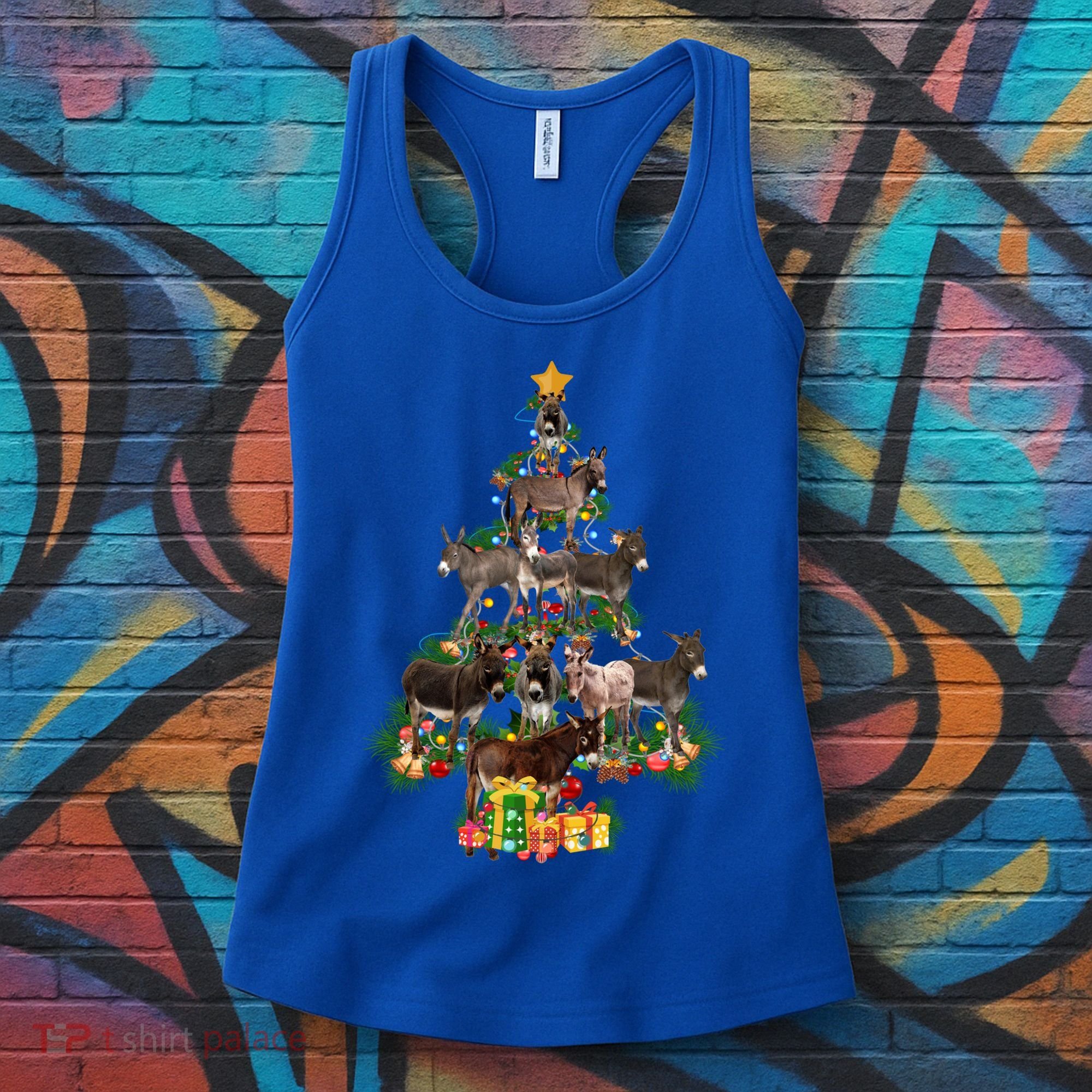 Funny Donkey Merry Christmas Tree Donkey Lover Farm Xmas Great Gift Women's Tank Top