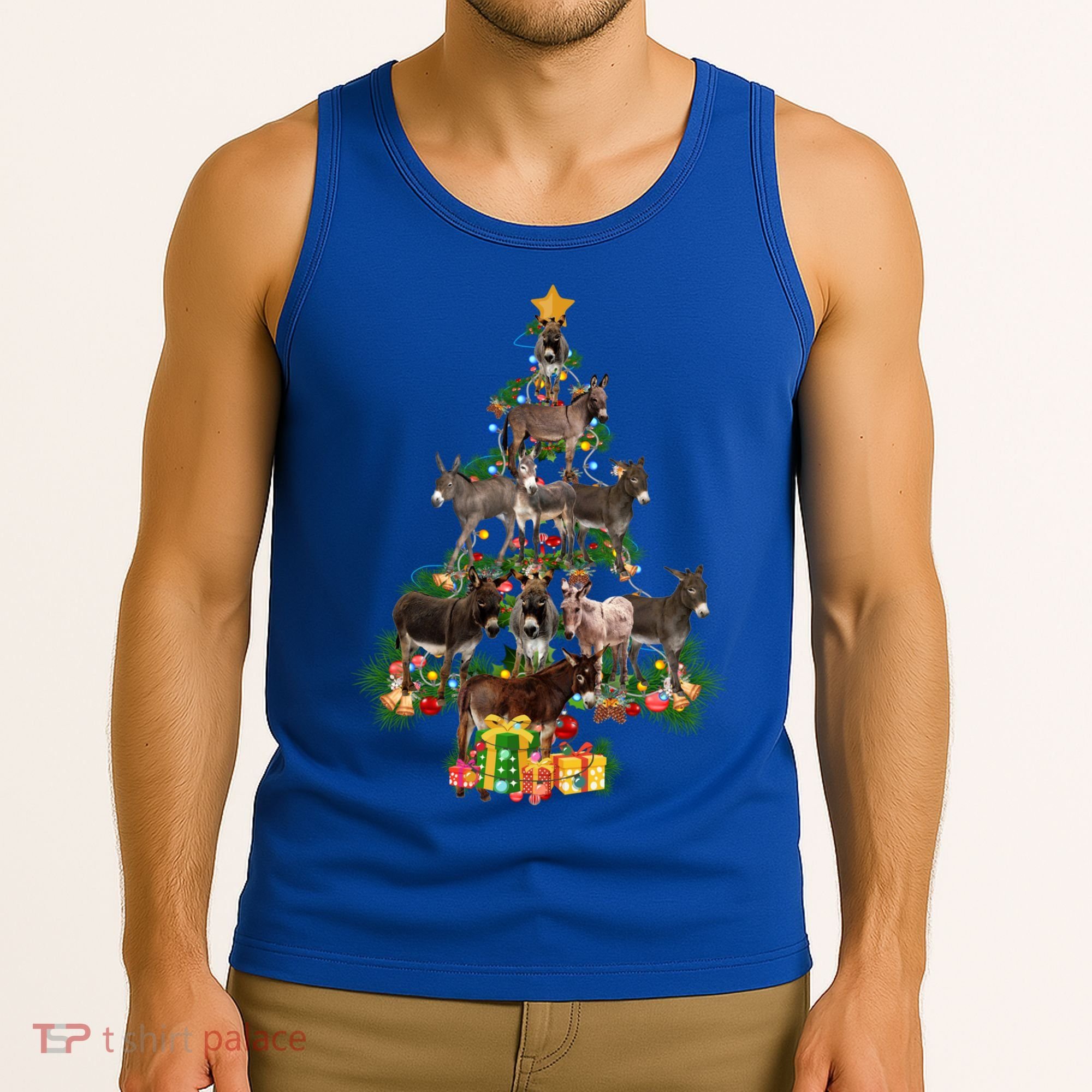 Funny Donkey Merry Christmas Tree Donkey Lover Farm Xmas Great Gift Tank Top