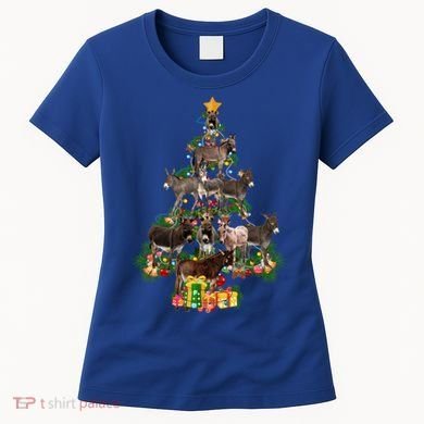 Funny Donkey Merry Christmas Tree Donkey Lover Farm Xmas Great Gift Women's T-Shirt