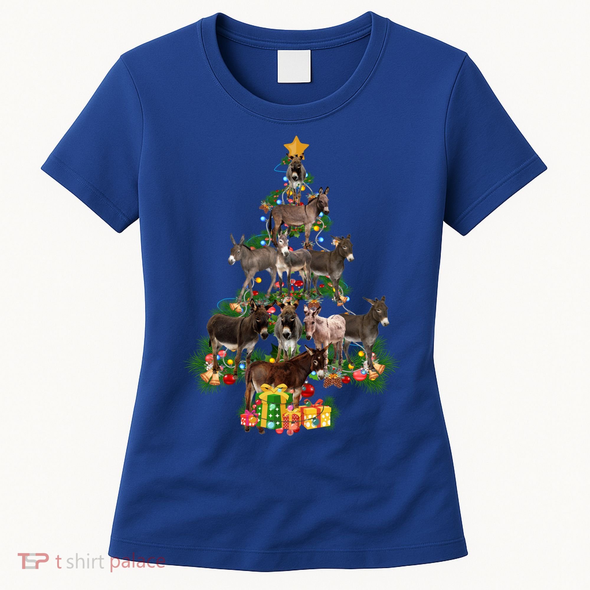 Funny Donkey Merry Christmas Tree Donkey Lover Farm Xmas Great Gift Women's T-Shirt
